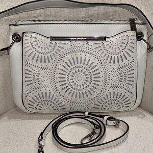 Enzo Angiolini White Laser-Cut Crossbody Bag